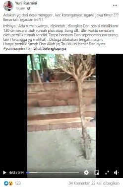 Viral ada rumah berhasil diangkat dan dipindah sendiri oleh pemilik (Facebook).