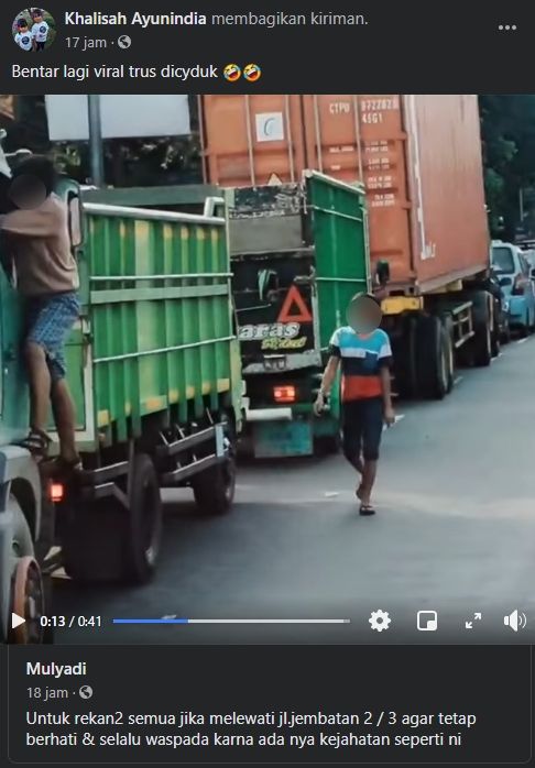 Viral aksi pemalakan ke sopir truk. (Facebook/Mulyadi)