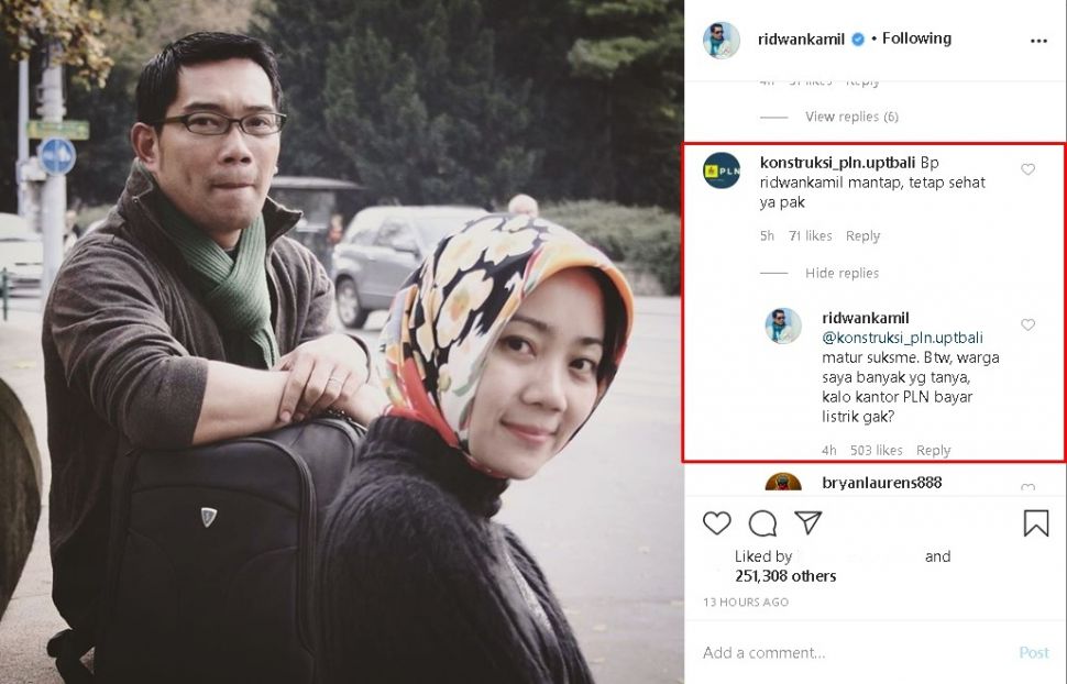 Komentari Foto Ridwan Kamil, PLN Malah Dibalas Pertanyaan Tak Terduga