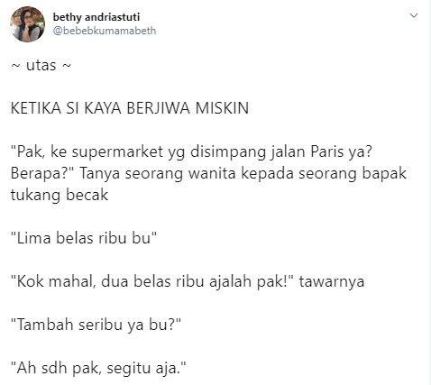 kisah tukang becak (Twitter/bebebkumamabeth)