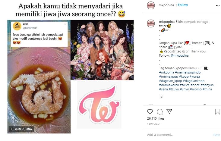  Mirip Logo Girlband Twice, Penampakan Pempek Custom Ini Jadi Sorotan. (Instagram/@mkpopina)