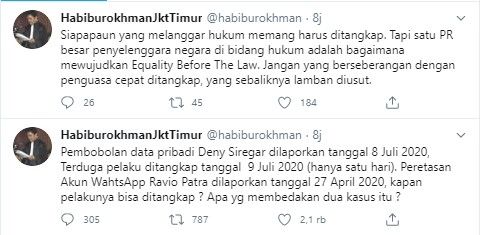 Habiburokhman soal pelaku pembobol data Denny Siregar ditangkap (Twitter/habiburokhman)