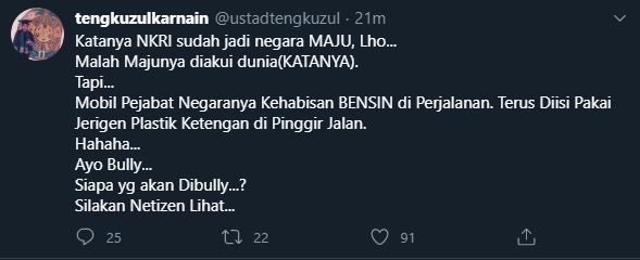 Cuitan Ustaz Tengku Zul.(Twitter)