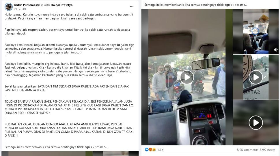 Pemotor di Depok adang ambulans - (Facebook/Indah Purnamasari)