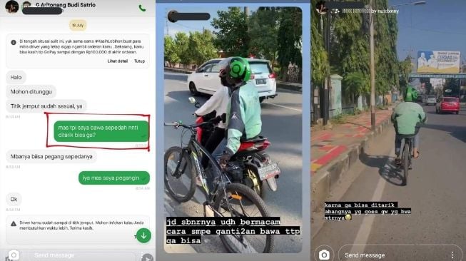 Foto viral pemesan ojol bawa sepeda - (Twitter/@PenjahatGunung)