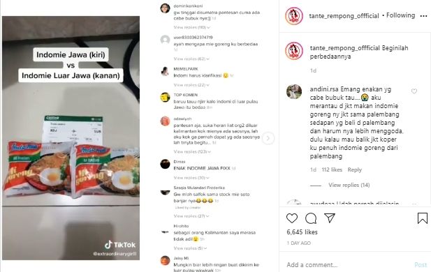 Warganet jelaskan perbedaan Indomie Jawa dan Kalimantan (Instagram).