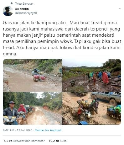 Penampakan jalan rusak di Luwu Utara (Twitter).