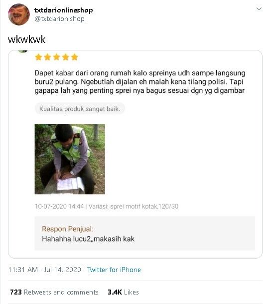 Review seprai pakai foto polisi - (Twitter/@txtdarionlshop)