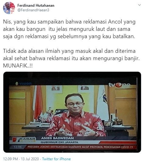 Ferdinand Hutahaean sebut Anies munafik (Twitter/ferdinandhaean3)