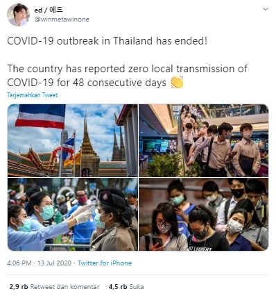 Thailand laporkan nol kasus corona (Twitter).