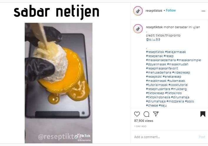 Bikin Jiwa Misqueen Meronta, Pria Ini Potong Makanan Pakai Beralaskan iPad. (Instagram/@reseptiktok)