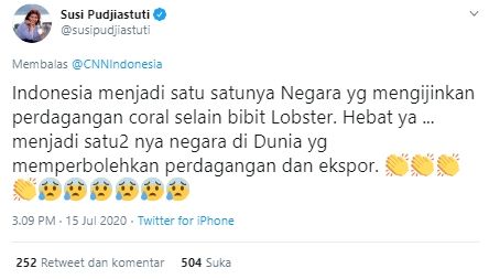 Susi Pudjiastuti protes soal perdagangan coral (Twitter).