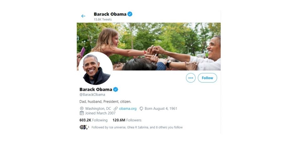 Akun Twitter Barack Obama. [Twitter]