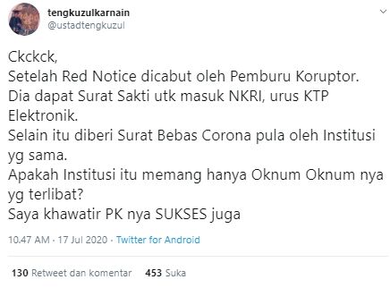 Cuitan Tengku Zul (Twitter).