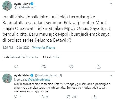 David Nurbianto tak sempat ajak Omas main proyek bareng (Twitter/davidnurbianto)