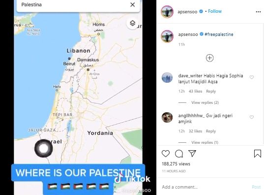 Video Palestina tak ada dalam Google Maps (Instagram).