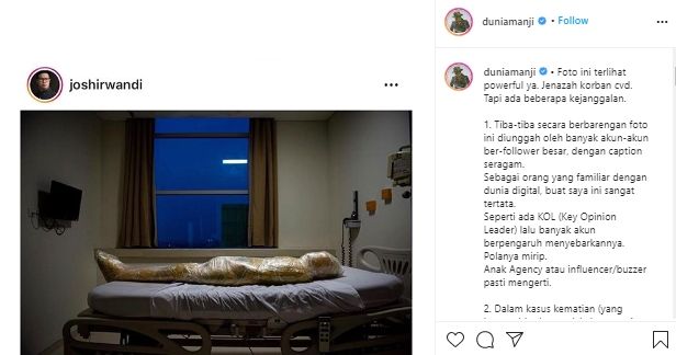 Unggahan Anji Drive soal foto Joshua Irwandi (Instagram).