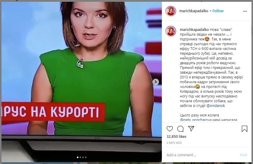 Gigi Presenter Berita Ukraina Copot saat Siaran (instagram.com/marichkapadalko)