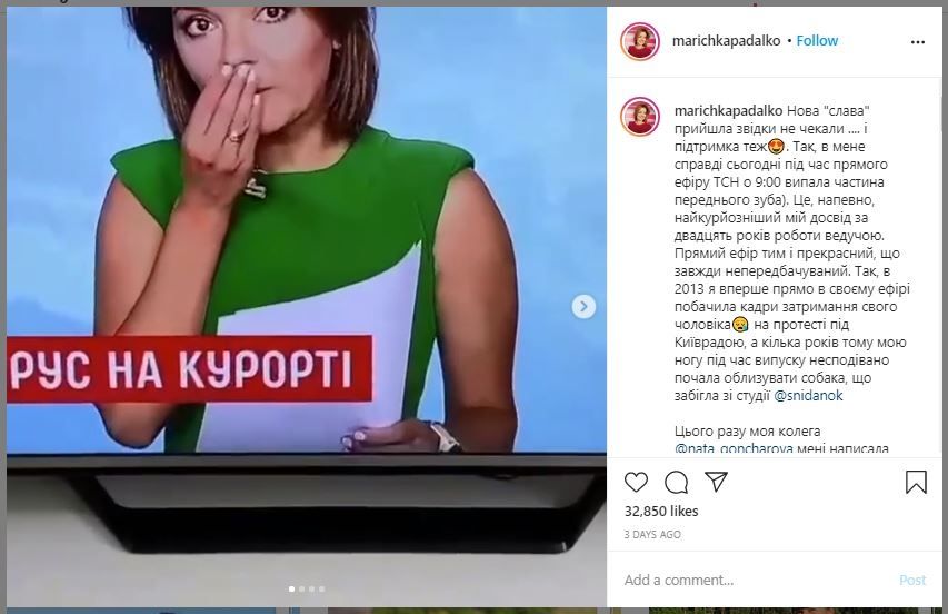 Gigi Presenter Berita Ukraina Copot saat Siaran (instagram.com/marichkapadalko)