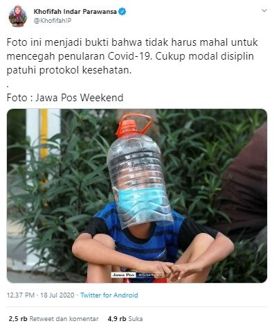 Unggahan Gubernur Jawa Timur Khofifah (Twitter).