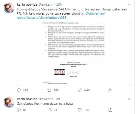 Unggahan Karin Novilda [Twitter]