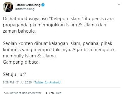 Cuitan Tifatul Sembiring soal klepon (Twitter/@tifsembiring).