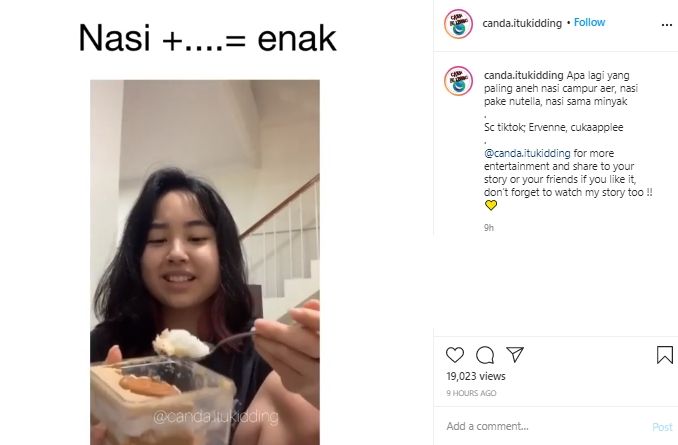 Bikin Warganet Ngelus Dada, Anehnya Wanita Ini Makan Nasi Lauk Dessert Box. (Instagram/@candaitu.kidding)