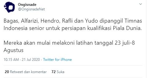 Lima pemain Arema FC dapat panggilan TC Timnas Indonesia. (Twitter/@Ongisnade).
