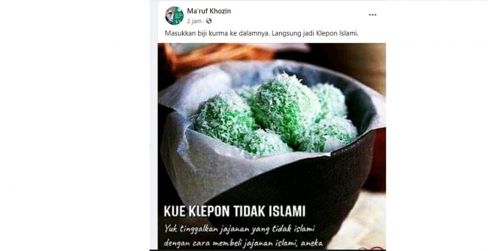 Gus Ma'aruf Khozin menanggapi soal klepon tidak islami. (Facebook/Ma'aruf Khozin)