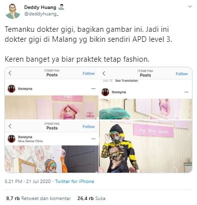 Cerita dokter gigi kenalkan APD fashionable (Twitter/@deddyhuang_).