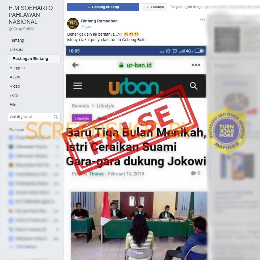 Fakta istri gugat suami karena dukung Jokowi (Turnbackhoax.id)