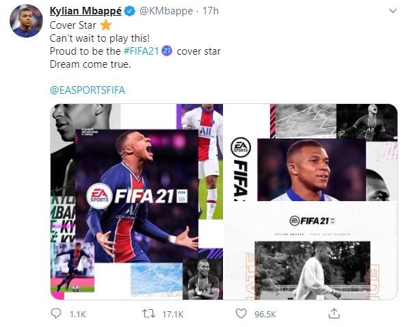 Kylian Mbappe jadi cover gim FIFA 21. (Twitter/@KMbappe)