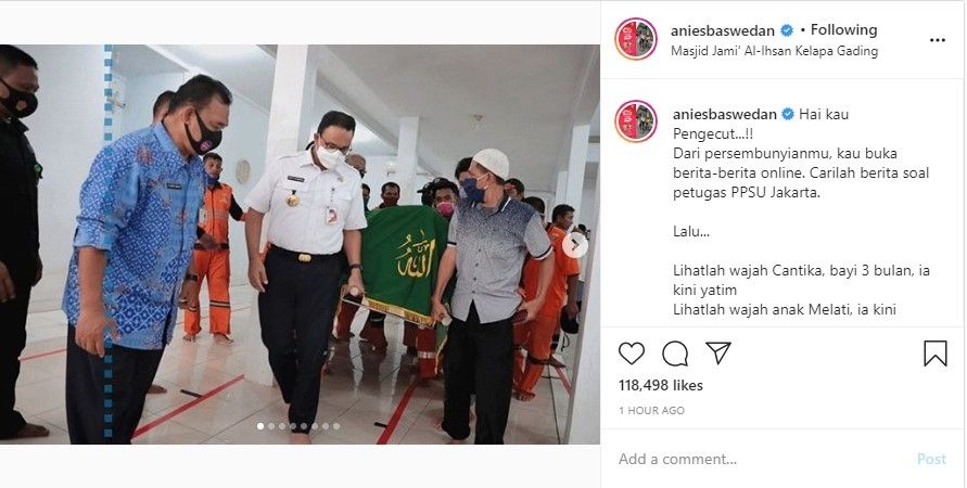 Anies Baswedan imbau pelaku tabrak lari PPSU Kelapa Gading serahkan diri (Instagram/aniesbaswedan)