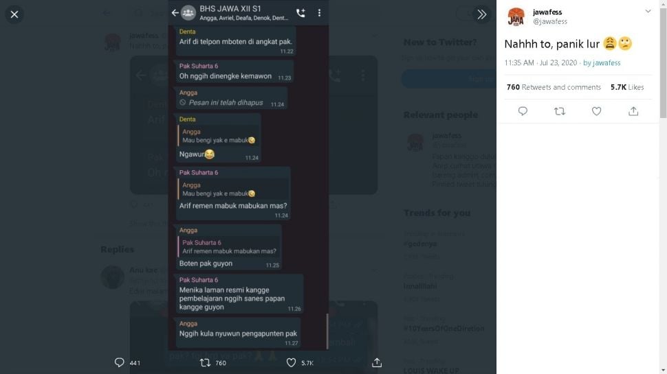 Anak SMA guyon di grup WA - (Twitter/@jawafess)