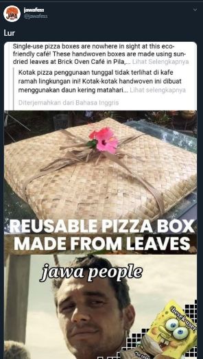 Ada Temuan Kotak Pizza dari Besek di Luar Negeri, Netizen Indonesia Tertawa. (Twitter/@jawafess)