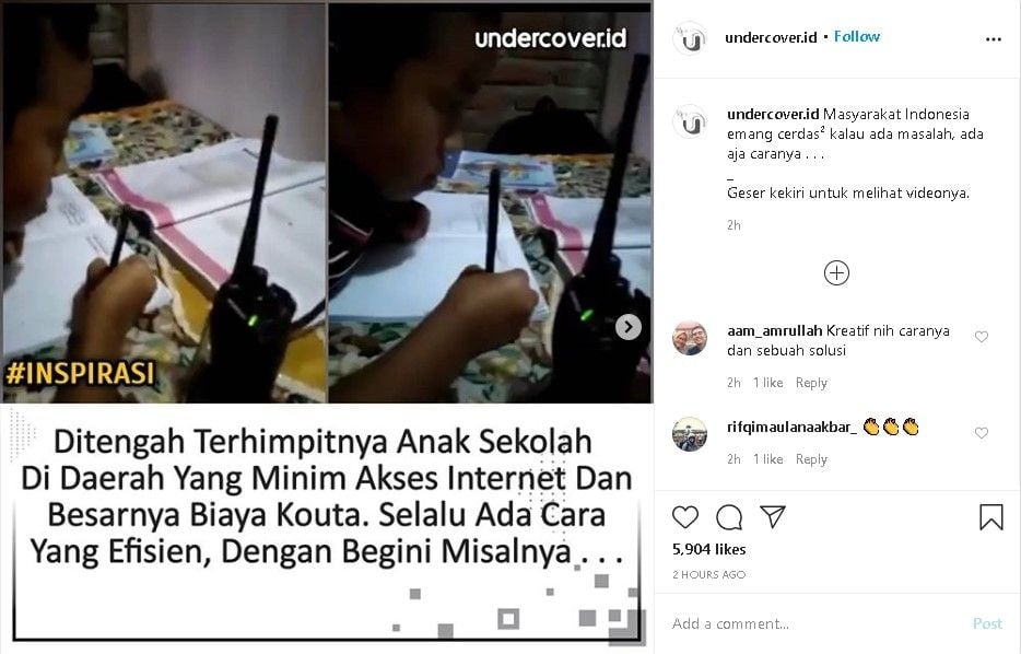 Sekolah daring pakai handy talkie - (Instagram/@undercover.id)