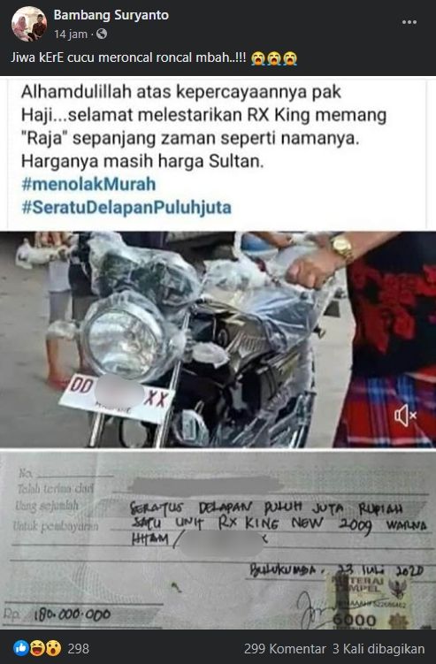 Viral Yamaha RX-King laku 180 juta. (Facebook)