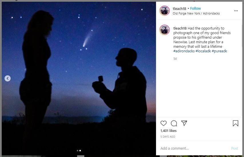 Pria Lamar Kekasih di Bawah Komet Langka (instagram.com/tleach18)