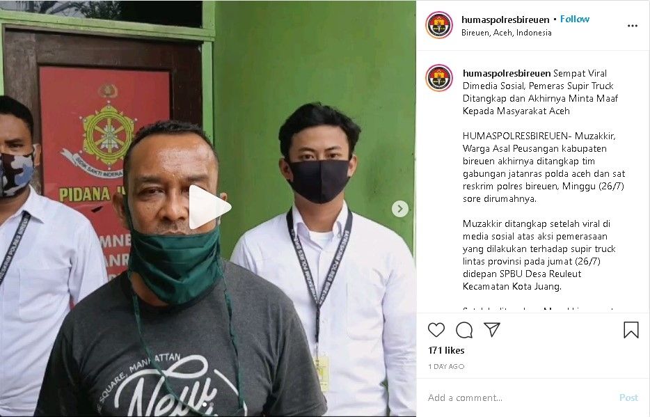 Pemeras sopir truk di Aceh minta maaf - (Instagram/@humaspolresbireuen)