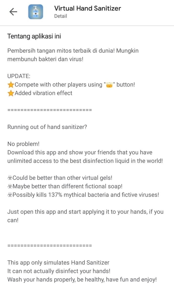Aplikasi virtual hand sanitizer (Google Play)