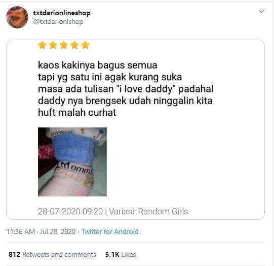 Curhat Ditinggal Suami di Lapak Toko Online (twitter.com/txtdarionlshop)