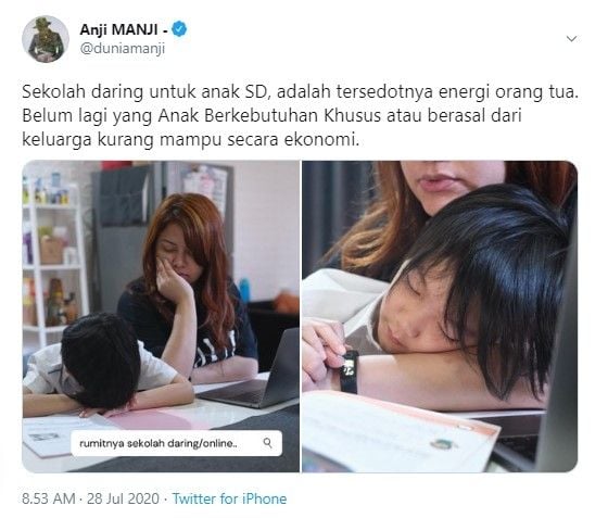 Anji keluhkan sistem sekolah online (Twitter/duniamanji)