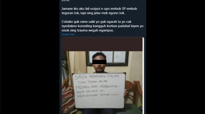 Foto permintaan maaf Gilang di tahun 2018. (Twitter/@representatif)