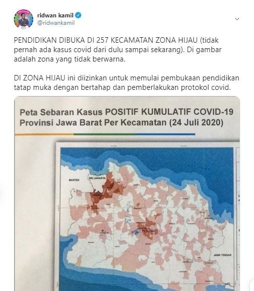 Sekolah di 257 kecamatan di Jabar akan dibuka (Twitter/ridwankamil)