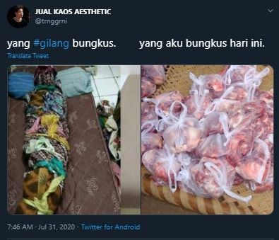 Viral Kasus Gilang Bungkus, Warganet Berikan Sindiran Lewat Makanan Ini. (Twitter/@trnggrni)