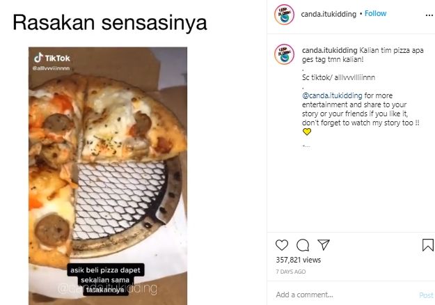 Lawak, Beli Pizza Pas Dibuka Alat Masak Restorannya Terbawa ke Rumah. (Instagram/@canda.itukidding)