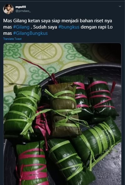 Viral Kasus Gilang Bungkus, Warganet Berikan Sindiran Lewat Makanan Ini. (Twitter/@trnggrni)