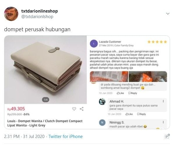 putus gara-gara dompet (Twitter/txtdarionlshop)