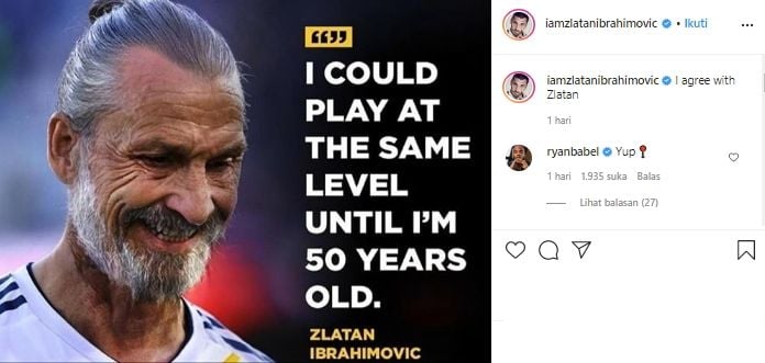 Zlatan Ibrahimovic sesumbar bisa bermain hingga usia 50 tahun. (Instagram/@iamzlatanibrahimovic).