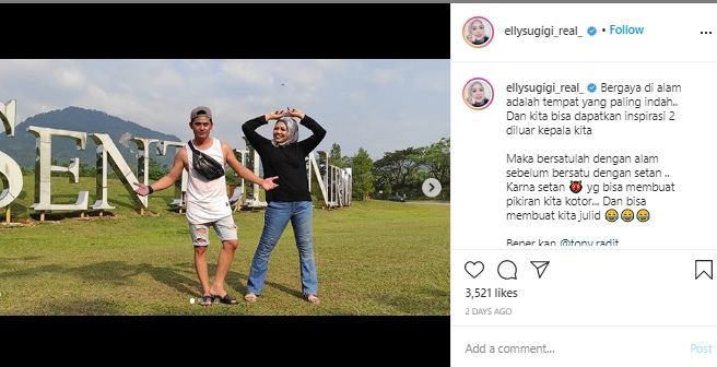 Unggah Foto Jalan Bareng Pria di Taman, Ely Sugigi Sindir Soal Orang Julid. (Instagram/@ely_sugigi_real)